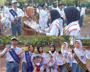 Kepala SMAN 3 Baubau Siti Yuliana, S.Pd, M.Pd menyerahkan Anugerah Siswa Teladan SMAN 3 Baubau Periode Agustus Usai Kegiatan Upacara Senin (5/9) di Kampus Hijau SMAN 3 Baubau