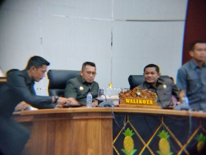 Pj Walikota Baubau, Muh Tasman Manafi bersama Ketua DPRD Baubau, Ardin Jufri saat paripurna penetapan Walikota dan Wakil Walikota Baubau tetpilih